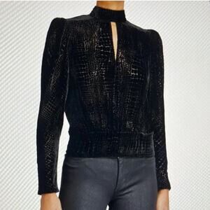 Frame denim Black Velvet Burnout Snake Python Print Top size small
